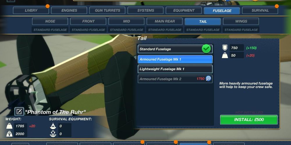 These provide your bomber with lightweight or armored fusalage