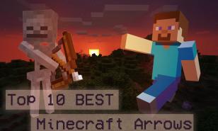 Top Ten Best Arrows Thumbnail of Steve from Minecraft and a skeleton over a sunset