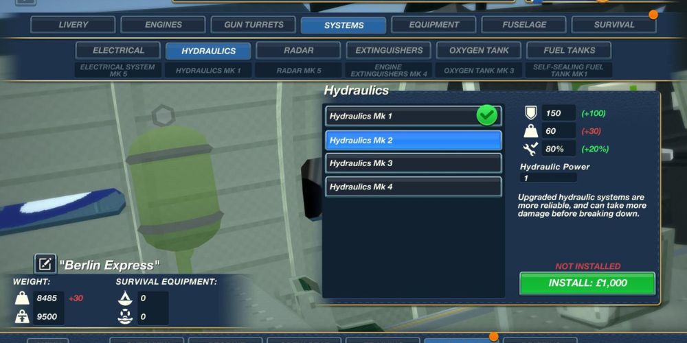 These keep your hydraulically powered things running, such as turrets, bomb bay and landing gear