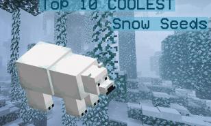 Top Ten Snow Seeds Thumbnail of a polar bear from Minecraft over a snowy forest