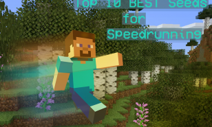 Top Ten Speedrun Seeds Thumbnail of Steve from Minecraft dashing through a Birch Forest