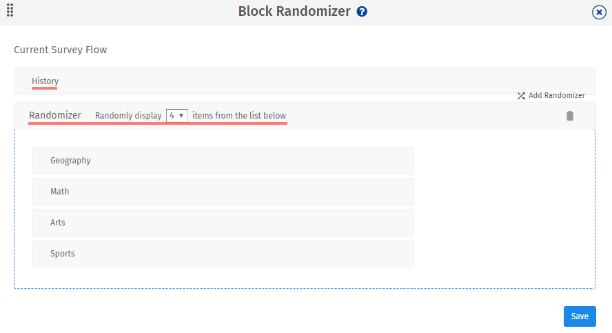 Randomize block of questions