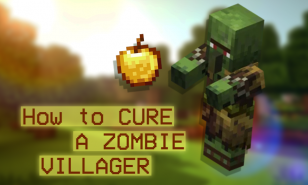 How to Cure a Zombie Villager Thumbnail of a Zombie Villager and a Golden Apple from Minecraft.